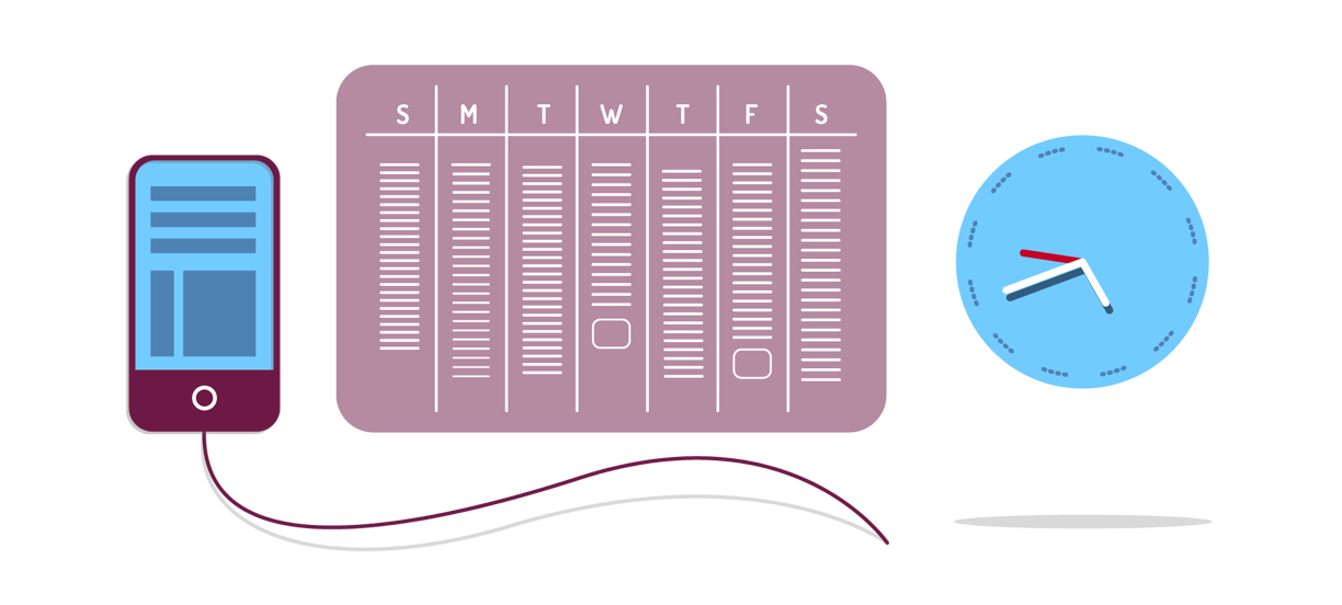 Type & Hype Illustration of phone, calendar and clock