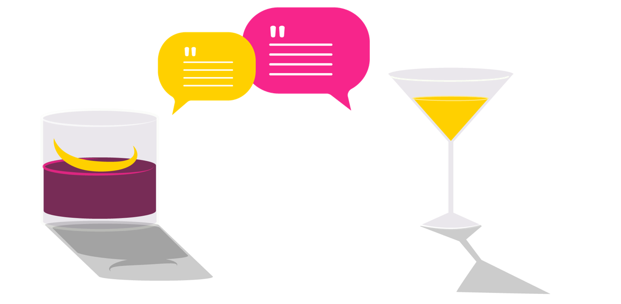 Type & Hype Illustration of two drinks and conversation bubbles